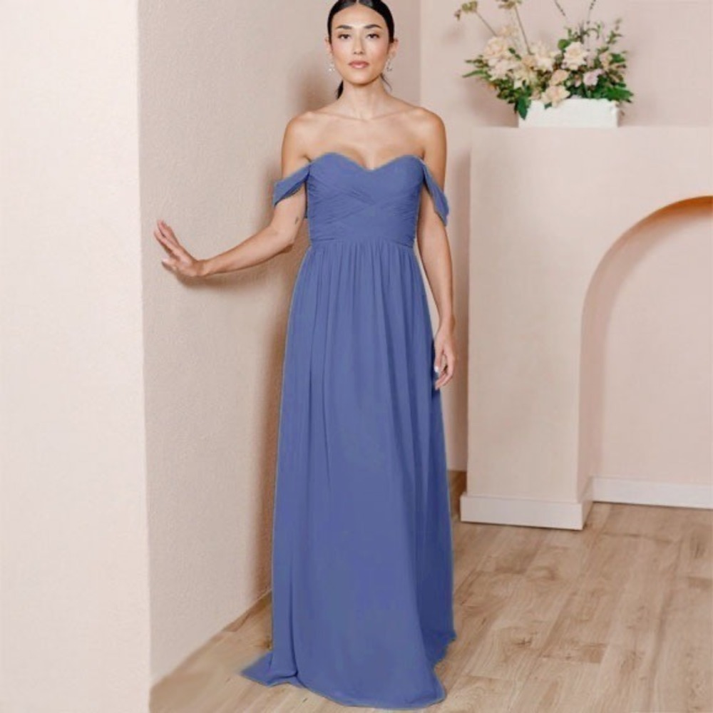 Revelry Kennedy Chiffon Maxi Convertible Dress Blue Bridesmaid Gown